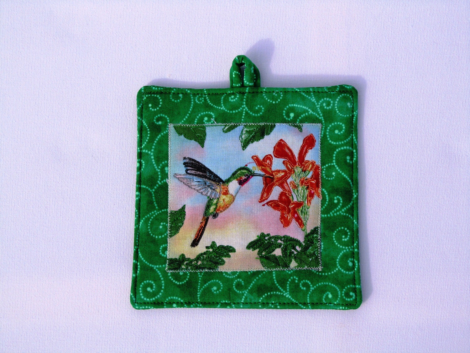 Shabbat Light switch cover mini quilt hummingbird