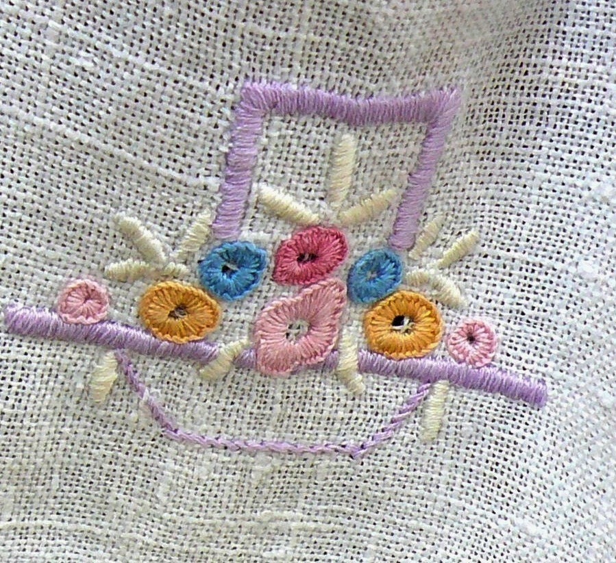 Vintage Tea Towel Linen Embroidery UNUSED