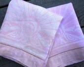 SALE Vintage Pink Linen Damask Tea Towels (2)