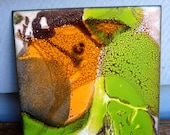 Vintage Mid Century Enamel on Copper Plate LIME and ORANGE
