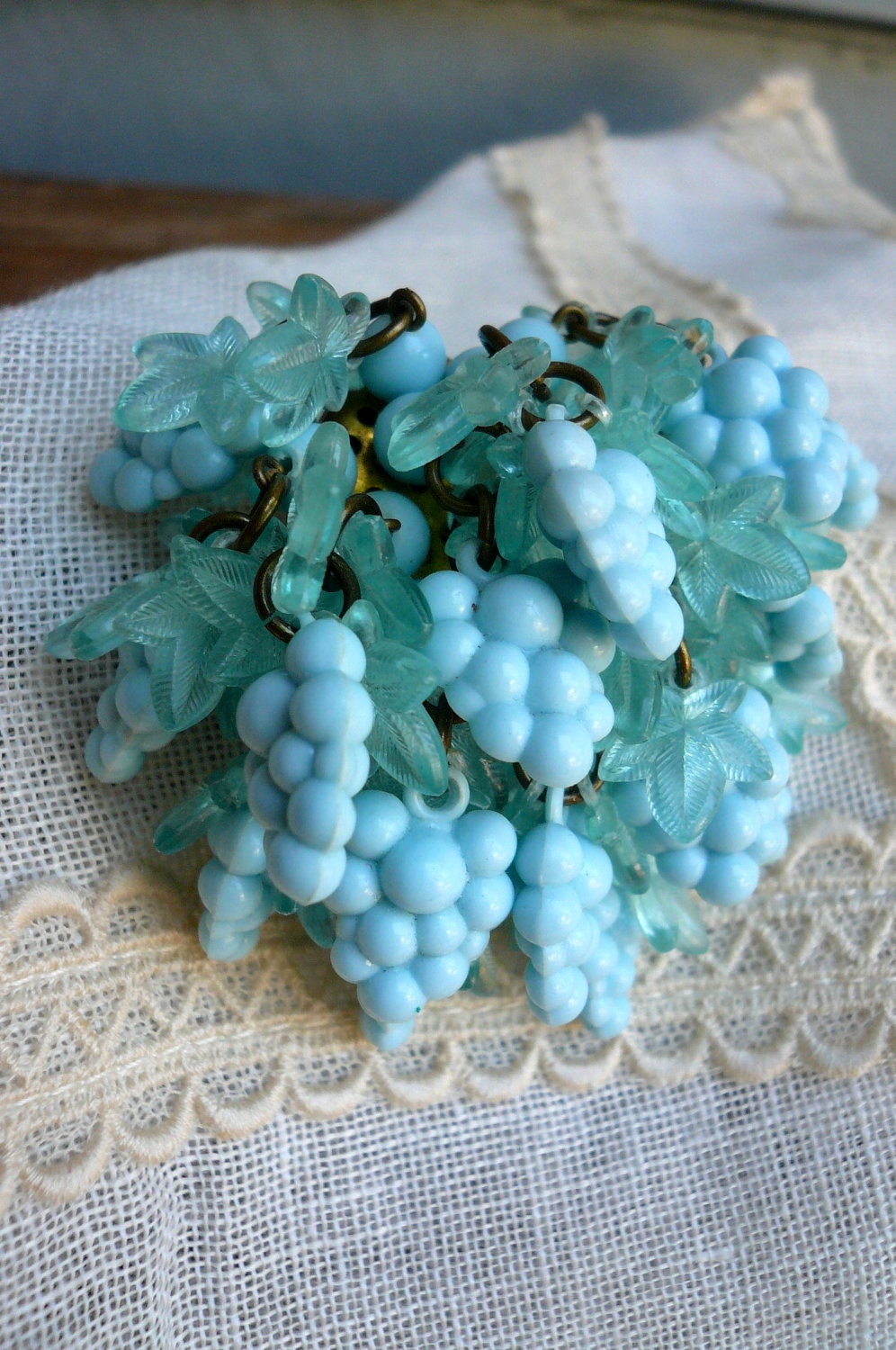 Celluloid Brooch Aqua Grapes
