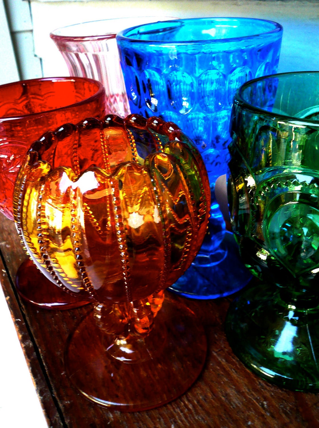 Vintage Glasses (5) Jewel Tones