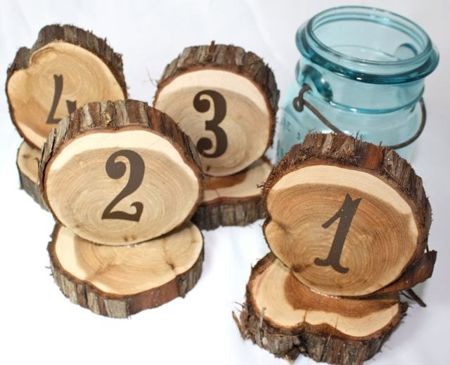 Wedding Table Numbers, rustic cedar circles, set of 16, natural unfinished cedar wood for rustic or woodland weddings