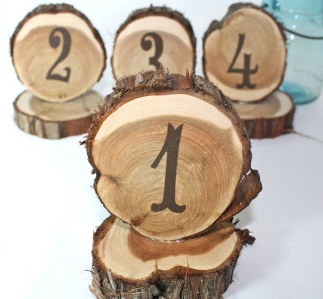 Wedding Table Numbers, rustic cedar circles, set of 13, natural unfinished cedar wood for rustic or woodland weddings