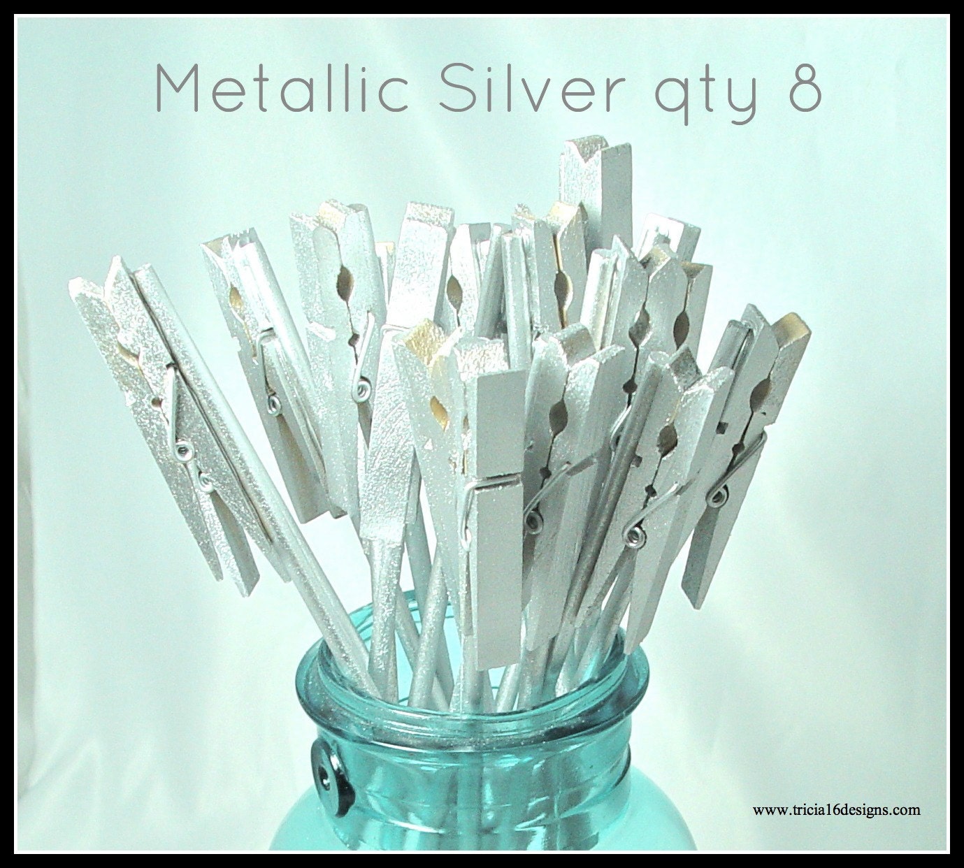 Table Number Holder, clothes pin on a stick, metallic silver, set of 8, use for place cards, menu, photos or notes