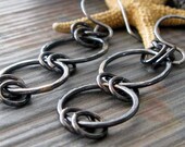 Rustic sterling silver earrings.  Oxidized urban rings.  Modern dangling jewelry.  Classic circles. Madelin.