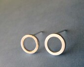 Simple everyday stud earrings.  Sterling silver square wire ring posts. Modern contemporary round jewelry. Polished.circles. Gift for her.