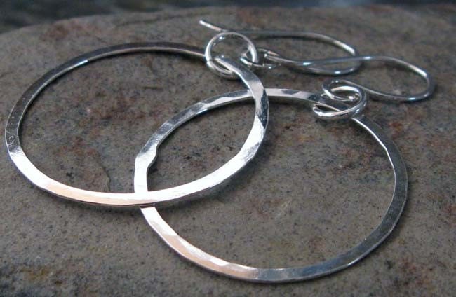 Hoop dangle style sterling silver earrings.  Simple lightweight modern rings jewelry.  Artisan handmade gift for her.  Halo.