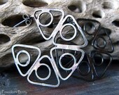 Geometric triangle and circle sterling silver hoop earrings.  Artisan urban funky 1 1/2 inch post style.  Organic oxidized jewelry. Rustic.
