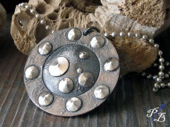 Rustic sterling silver & copper pendant necklace on sterling silver ball chain. Urban organic mixed metal jewelry. Gift for her. Saturn.