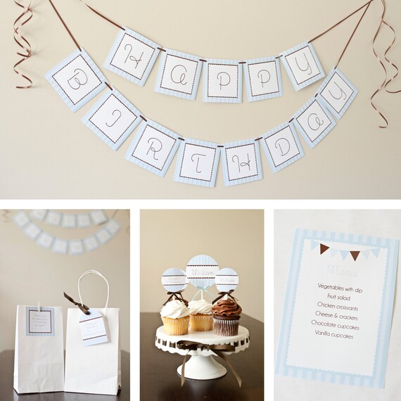 Blue Birthday Party/Baby Shower Collection-Printable PDF file PERSONALIZED Il_570xn