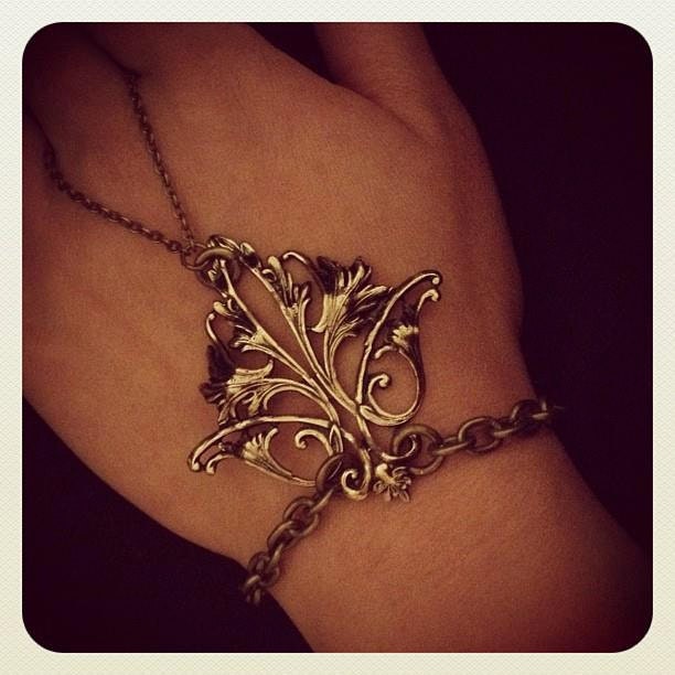 Rhea - Slave Bracelet Ring - Antique Gold Filigree Made in USA findings