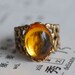 Liquid Topaz Ring - Vintage Swarovski Topaz Cabochon - Antique Gold Filigree - SOLDERED - American Brass