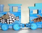 TWO LETTER Custom Hand Painted Wood Toy Name Train with Engine and Caboose Personalized Gift Keepsake
