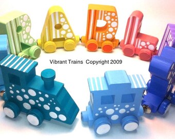 NINE LETTER Wooden Magnetic Alphabet Name Train Keepsake Custom Hand Painted to Meet Your Specifications