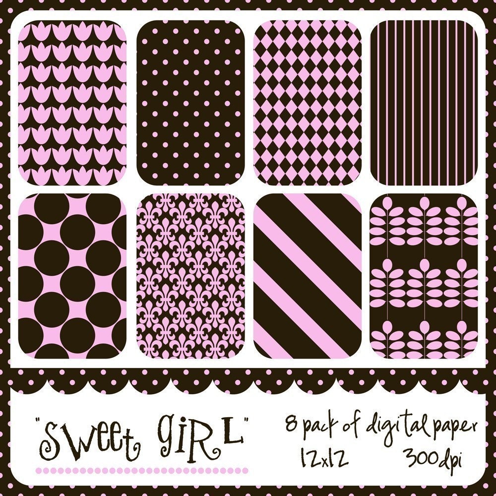 Digital Scrapbook Paper Pack -Sweet Girl