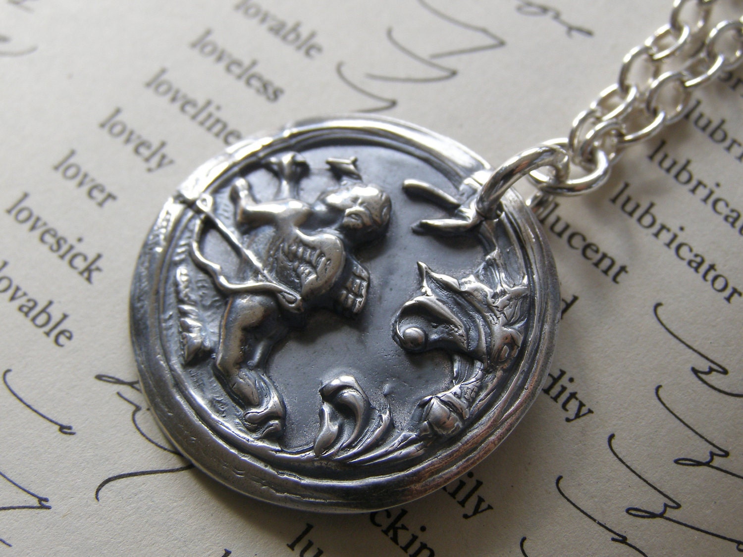 Fine Silver Cupid Pendant from Vintage Button