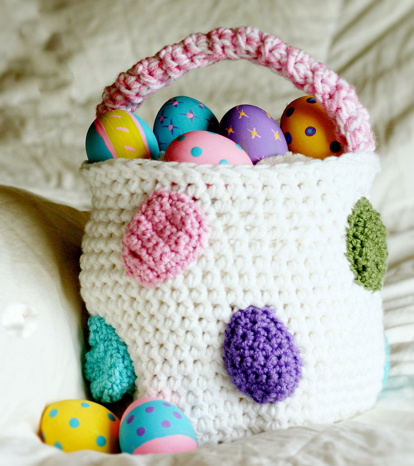 Long Tail Easter Pastels Elf Hat and Basket with Easter Eggs and Carrot - Newborn, 3-6, 6-12, Toddler- Great Photo Prop - Made to Order