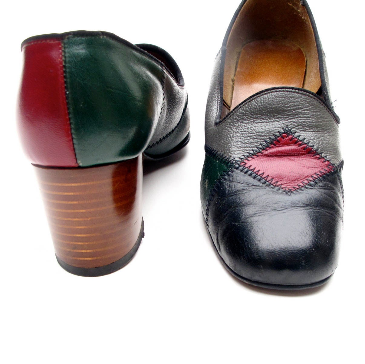 60s Vintage Colorblocked Leather Shoes size 7 SOFTAIR