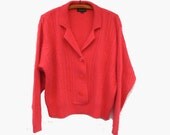 80s Vintage Boxy Cropped Sweater, Jeanne Pierre Sweater, Womans Med .. Hot Bright Pink Coral