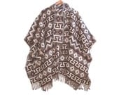 Vintage Alpaca Poncho Geometric Browns Fringe one size fits most