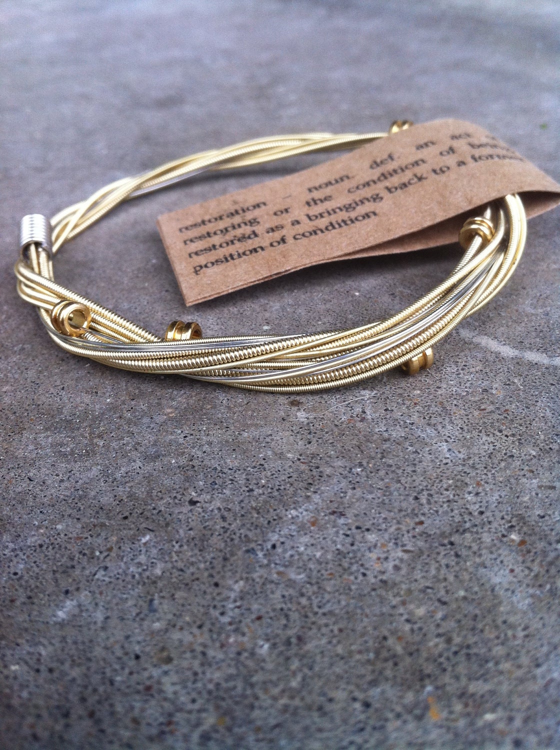 Recycled Guitar Strings - Restored Guitar String Gold Color SLIM Bracelet