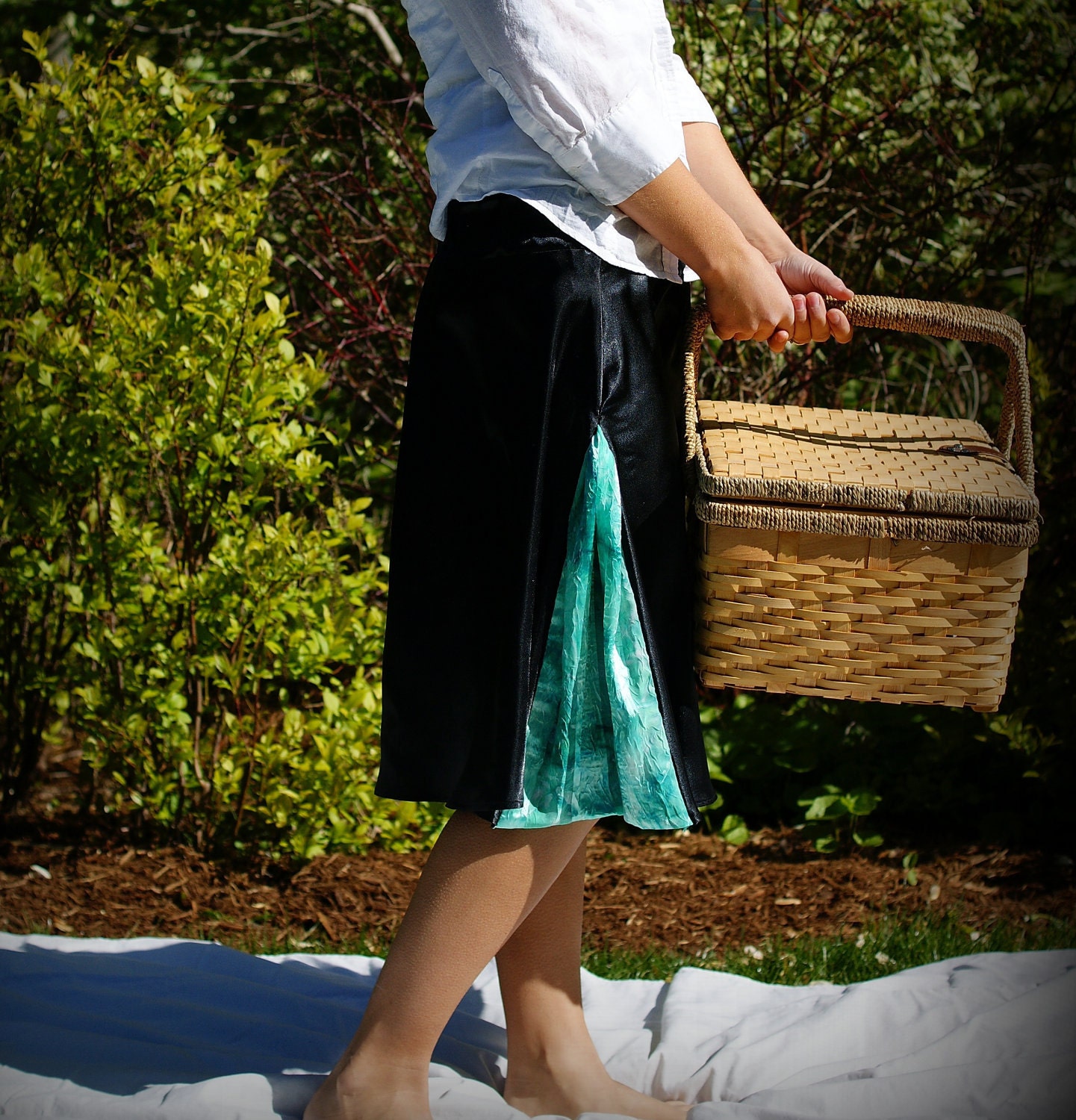 Summer Skirt, Black & Turquoise Skirt, A-line Skirt, fashion skirt, knee length, full skirt, custom skirt, made to order, sizes XS, S, M, L