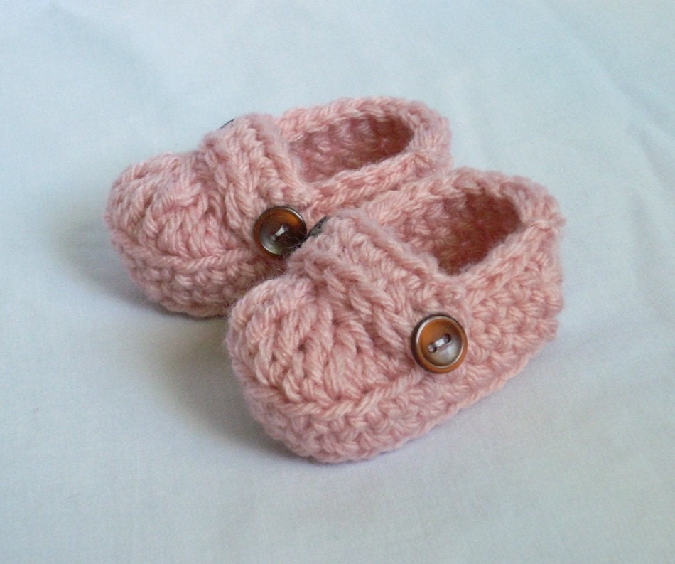 3-6 Months Baby Loafer Booties, crocheted, pink