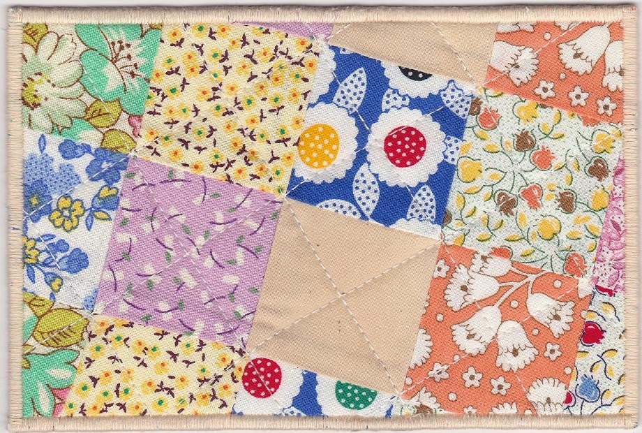 Patchwork Fabric Postcard