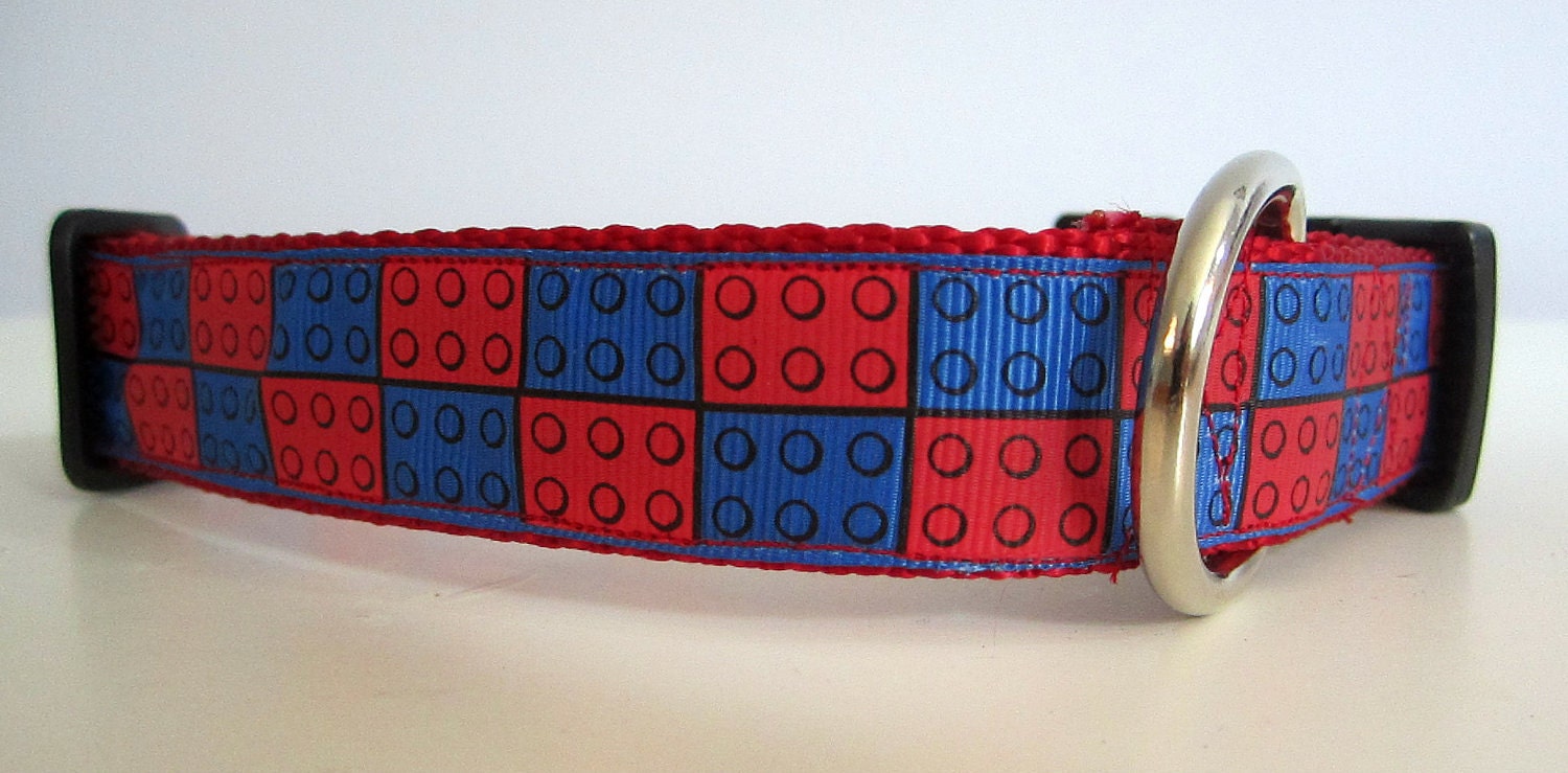 Blue/Red Lego Dog Collar