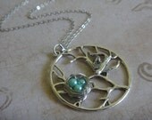 Tree of Life Necklace with Sparrow and Aqua Blue Pearl Bird's Nest