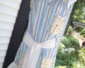 Upcycled Shirt Dress From Button Down Mens Shirts w/ Ruffled Linen Hem M/L