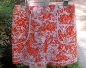 Vintage Skirt Orange And White Embroidered And Beaded Floral With Ribbon Trim Size 8 Stretch Cotton