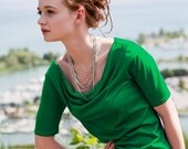 Eco friendly sophisticated emerald green blouse with cowl neckline and half-length sleeve in tencel jersey - Florence Top - ready to ship