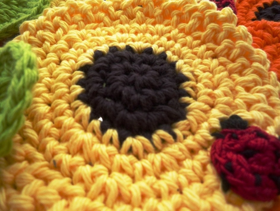 Yellow Flower Coasters with a Ladybug