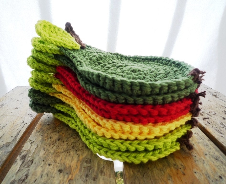 Crochet Pear Coasters (pick your six) - Autumn