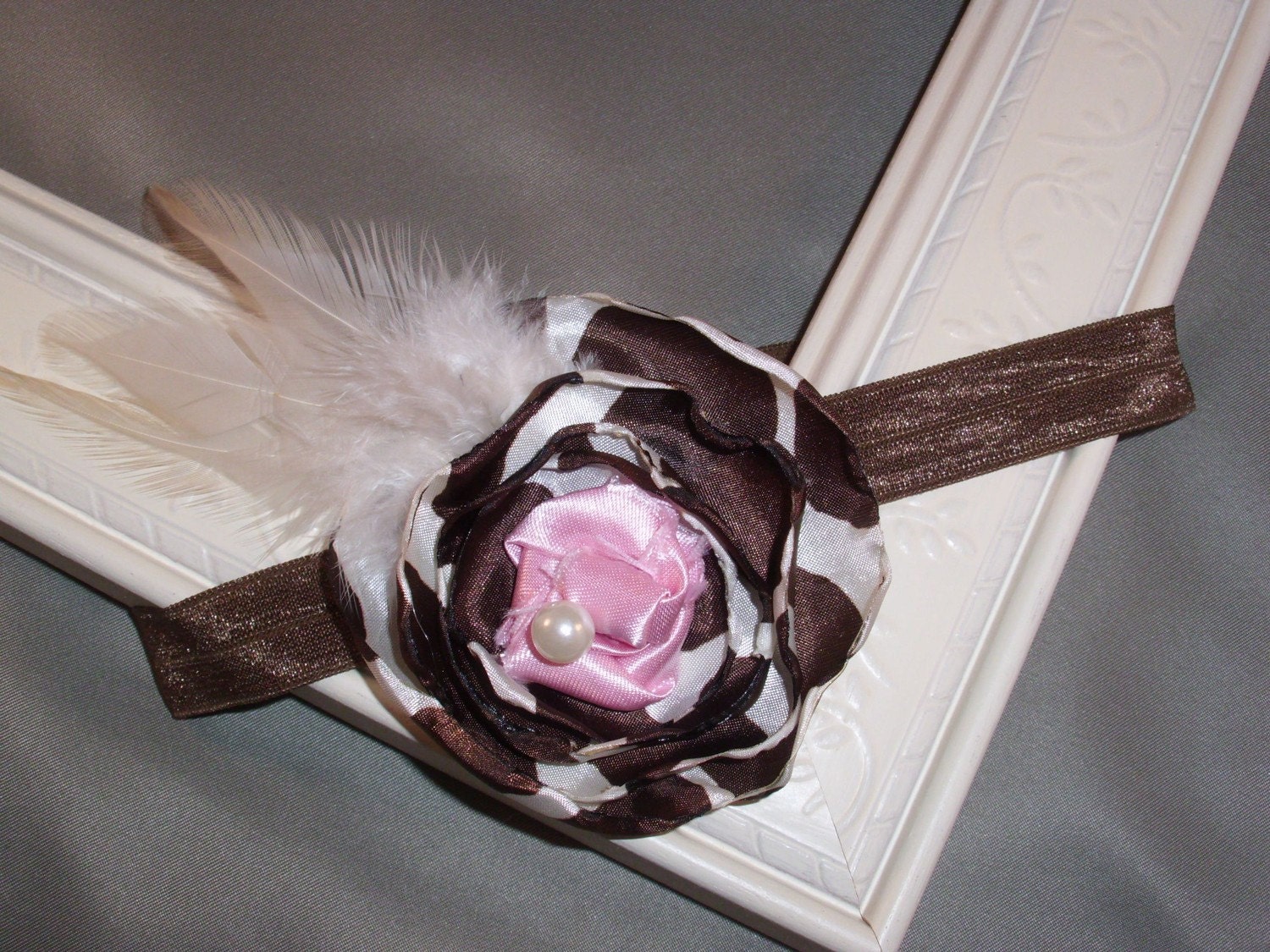 Vintage Flapper Hair Clip Leopard and Pink with Feathers and Rhinestones-photo prop, newborn, blessing, wedding, photography