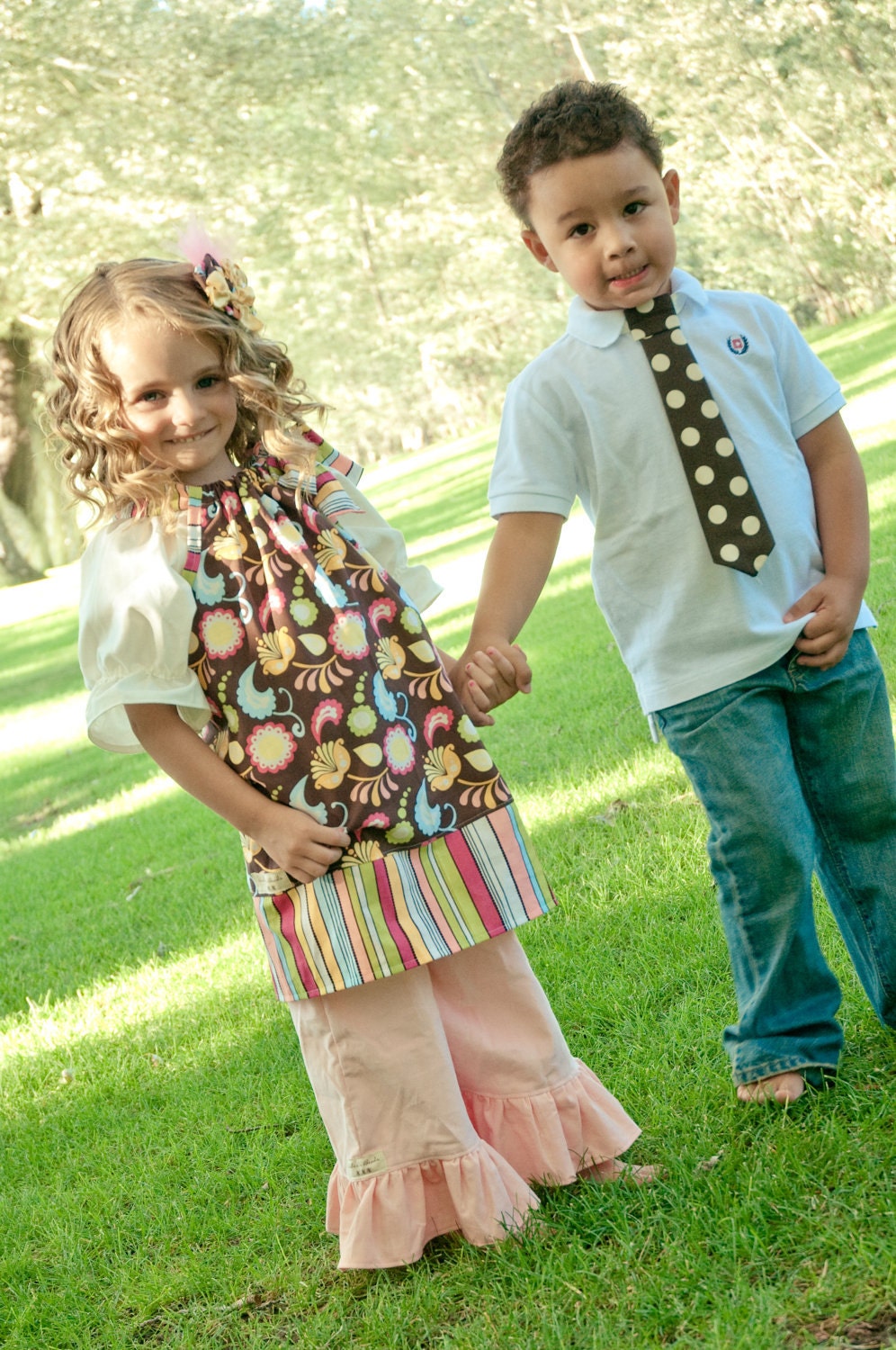 SALE-Last One-Size 3 Ready to Ship Boutique Pillowcase Dress-Touch of Fall-Brown with Pink Blue Yellow Green Flowers