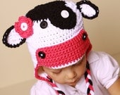 Crochet Character Hat-Cow, Owl Motif, Hippo Motif, Sock Monkey Motif, Flower, Earflap-Custom Colors, Size and Character/Style