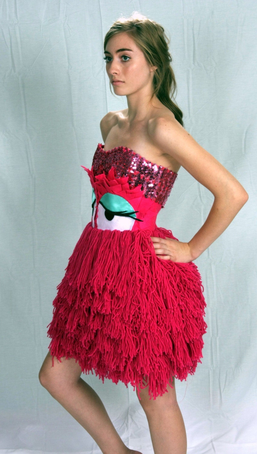 hot pink sparkle las vegas dress Yarn Monster with big Googly Eyes all sizes