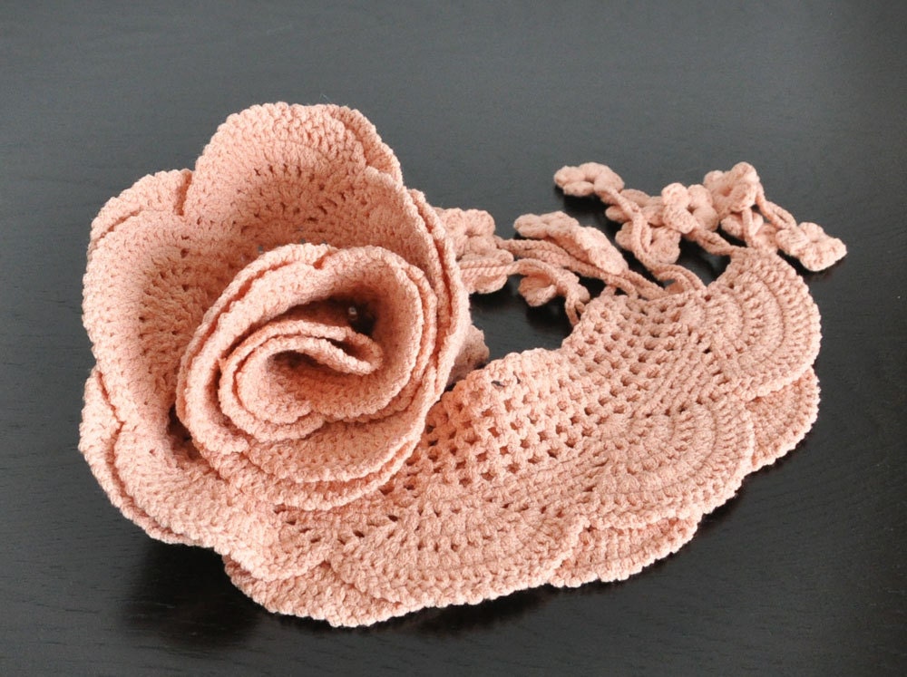 PEACH LACE - Crochet Elastic Cotton Yarn Scarf