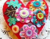 FB008 - Japanese Art Inspired Heart Shape Felt Brooch - Red