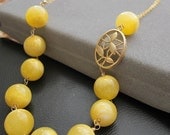 Yellow Agate Necklace, Flower Floral, Statement, Leaf, Bubble Bib Necklace, Botanical Chunky Choker, Gold Golden, Mothers Day Gift