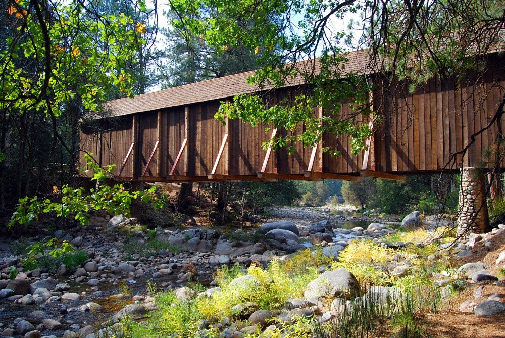 Bridge at Wawona-Covered Bridge-Yosemite National Park-Wawona Bridge-20X30 Gallery Wrap Canvas Giclee