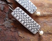 Sterling Silver Earrings, Pearl Earrings, Pearl Dangle Metalsmith Earrings, Moroccan Textured Artisan Metalwork, Hand Wrought Silver