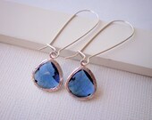 Sapphire Blue Earrings, Silver Kidney Earrings, Minimalist Jewelry, Simple, Modern, Everyday Jewelry