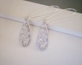 Jewelry on Sale, Silver Filigree Teardrop Kidney Earrings - Simple Modern Classic Everyday Jewelry
