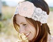 RUTH - Cream and peach lace rose headband
