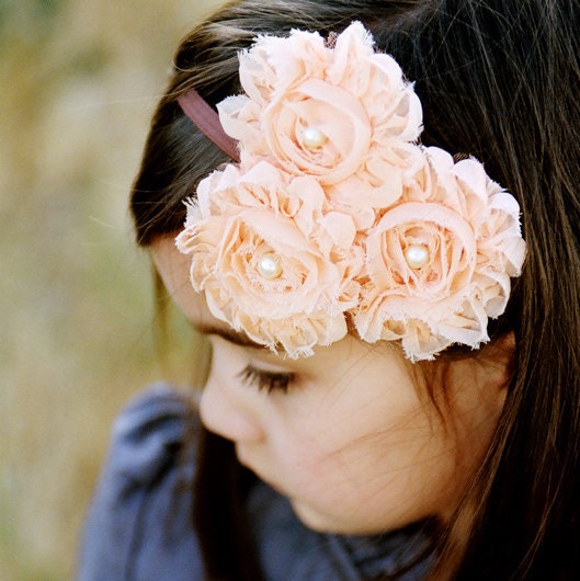SOPHIA - Peach shabby rose trio headband