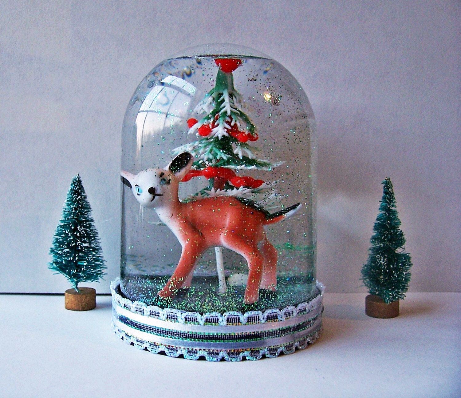 Angry Christmas Fawn and Christmas Tree Snow Globe